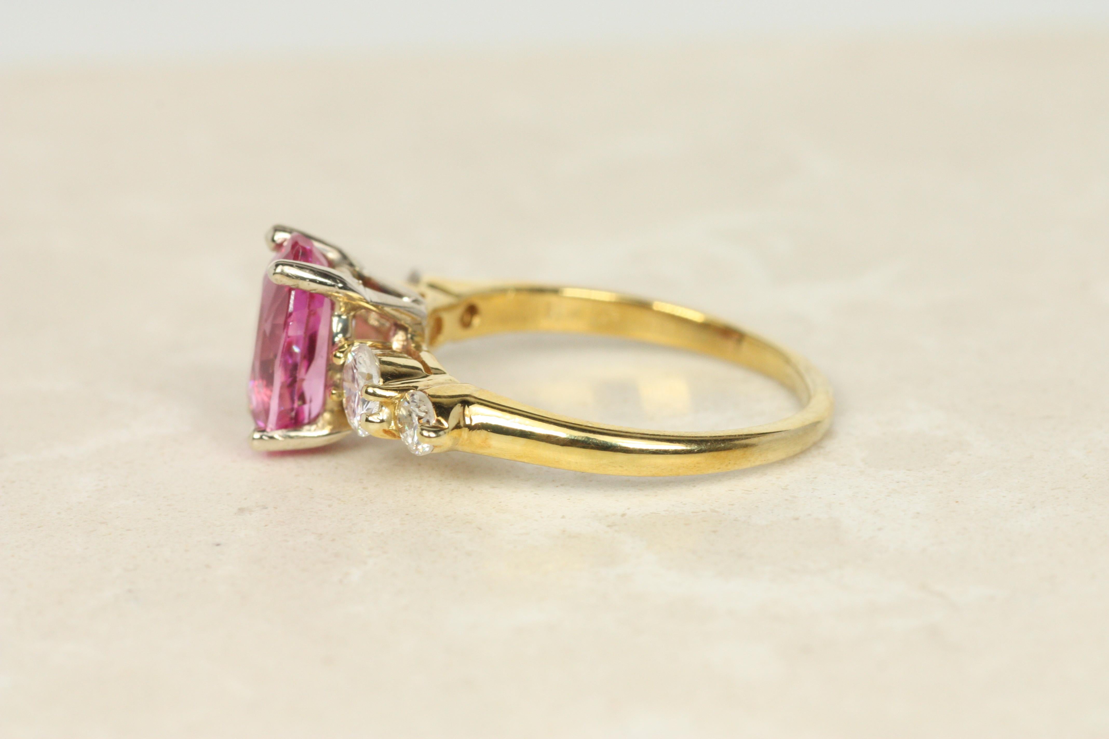 Pink Sapphire & Diamond Multi-Stone Ring – 18K Yellow, Nontraditional Engagement In Excellent Condition For Sale In Santa Monica, CA