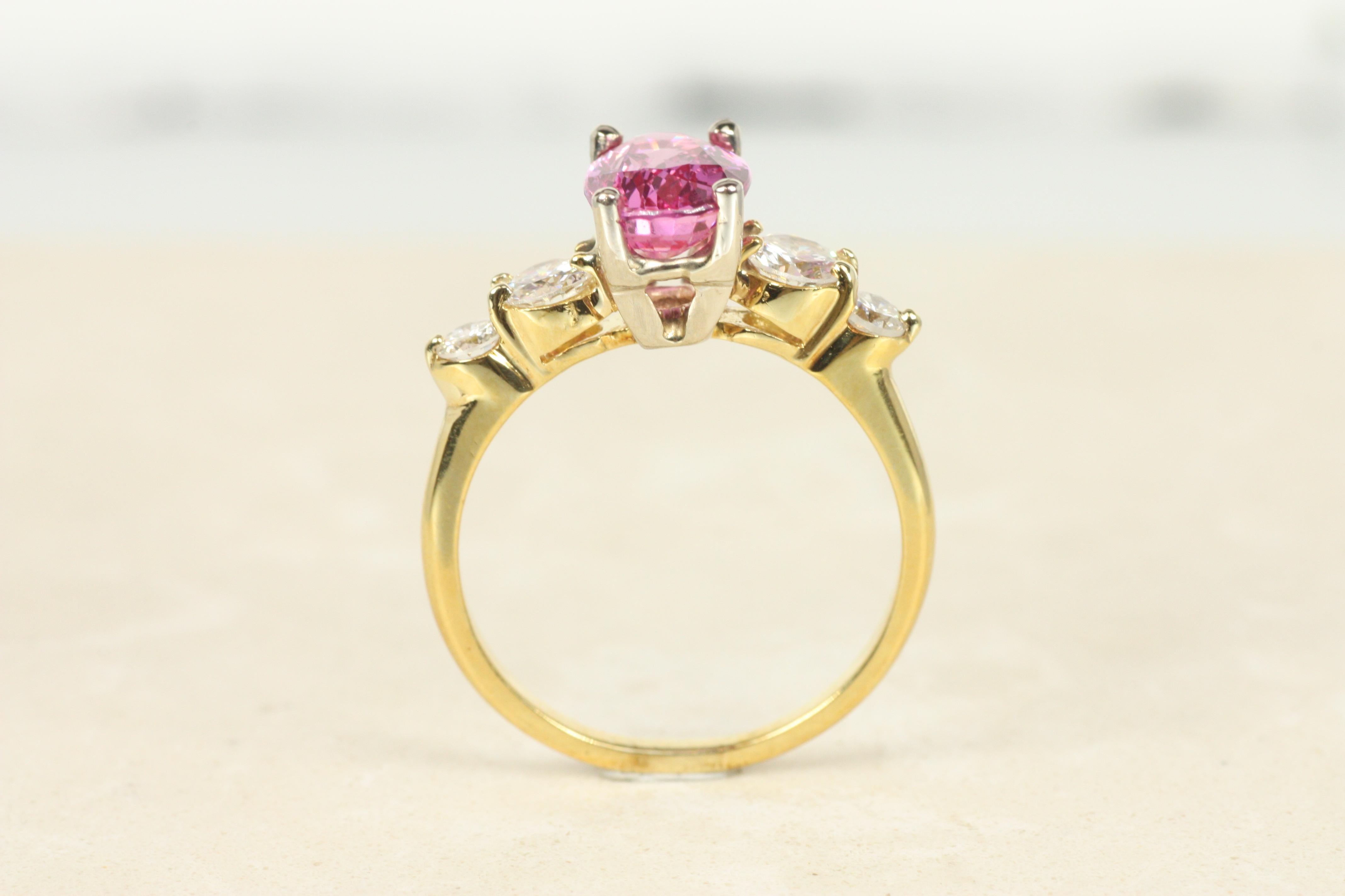 Women's Pink Sapphire & Diamond Multi-Stone Ring – 18K Yellow, Nontraditional Engagement For Sale