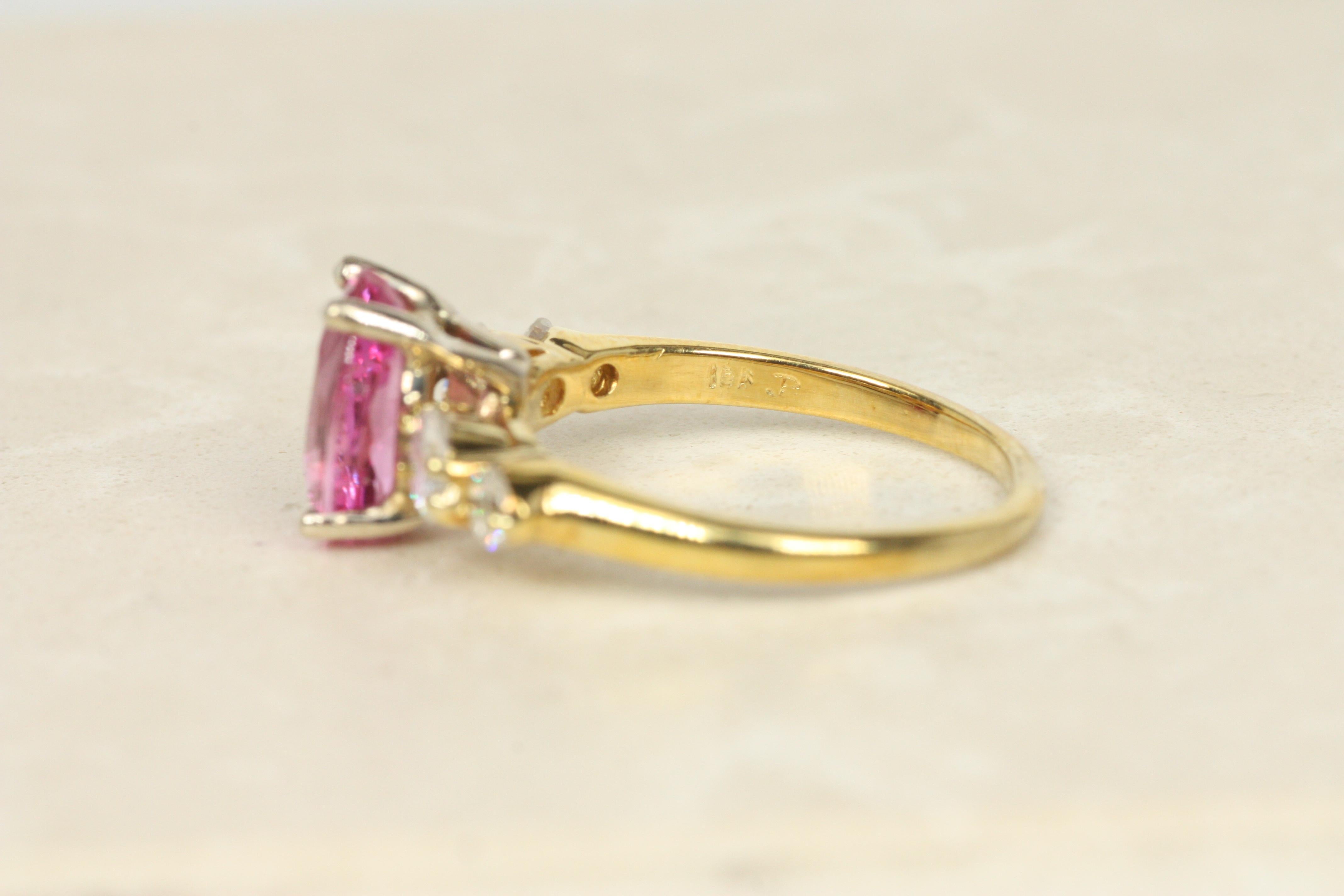 Pink Sapphire & Diamond Multi-Stone Ring – 18K Yellow, Nontraditional Engagement For Sale 1