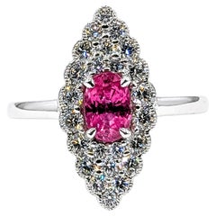 Navette-Halo-Ring mit rosa Saphir und Diamanten aus Platin
