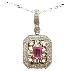 Pink Sapphire Diamond Necklace 14K White Gold 18in Pre Loved