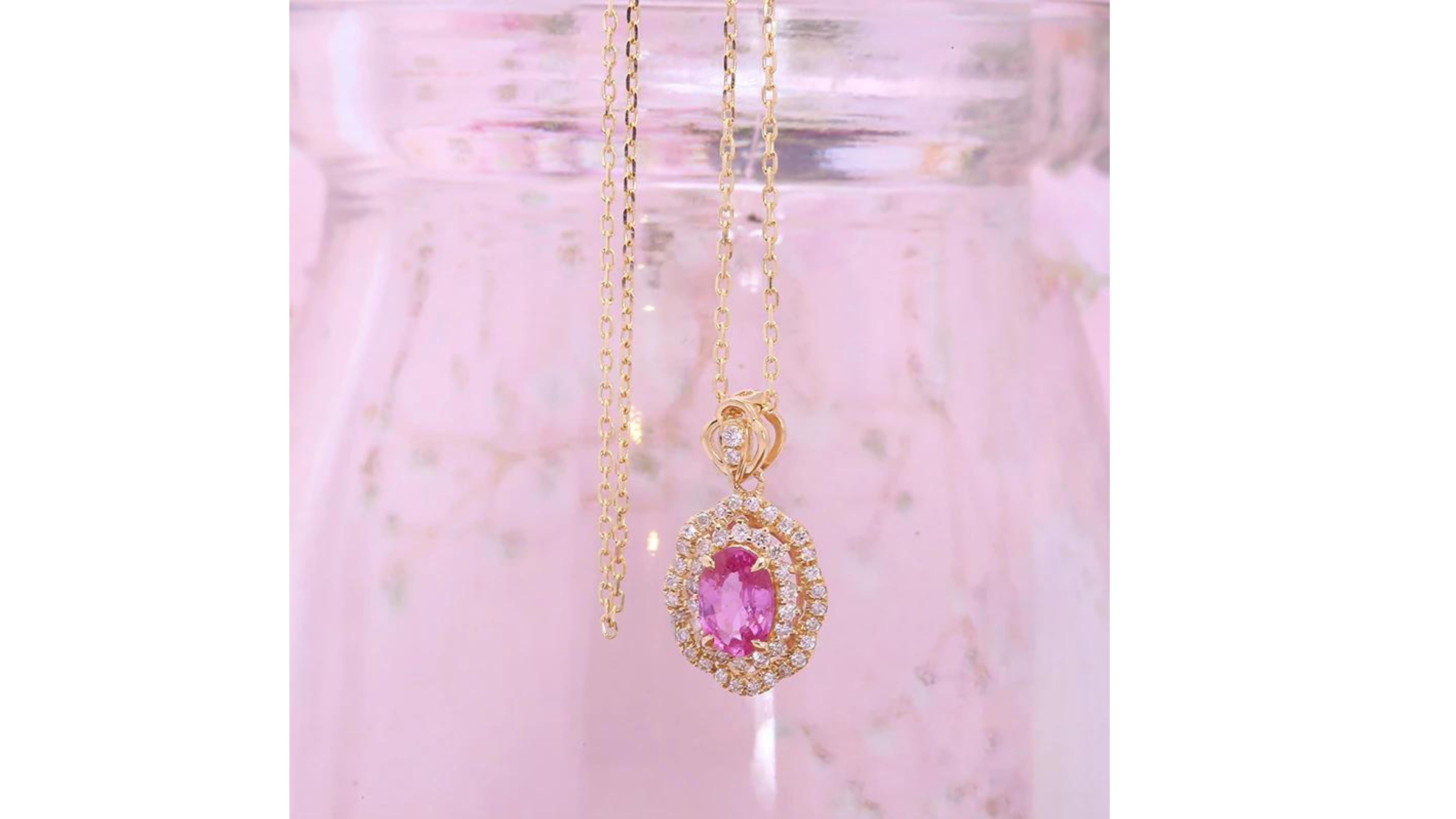 Contemporary Pink Sapphire Diamond Necklace 18 Karat Gold For Sale