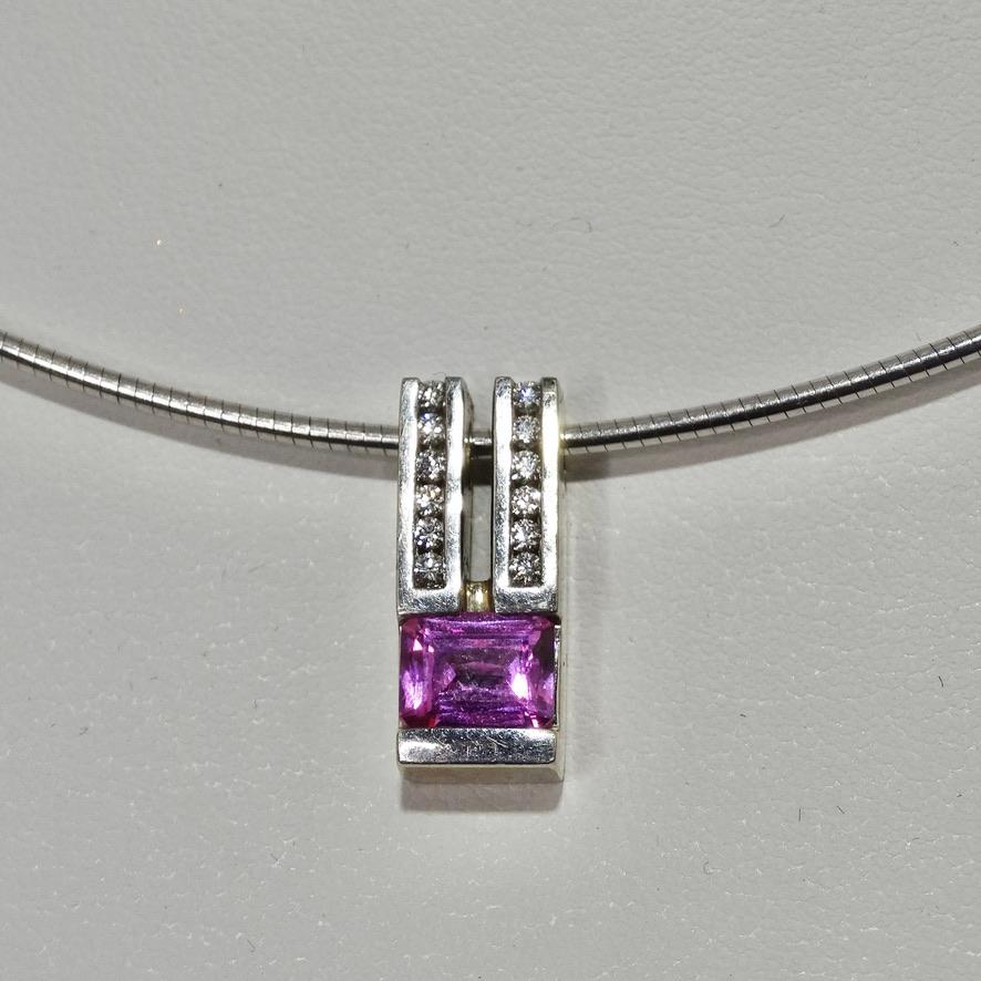 Pink Sapphire Diamond Necklace 1980s 14K Gold  In Good Condition For Sale In Scottsdale, AZ