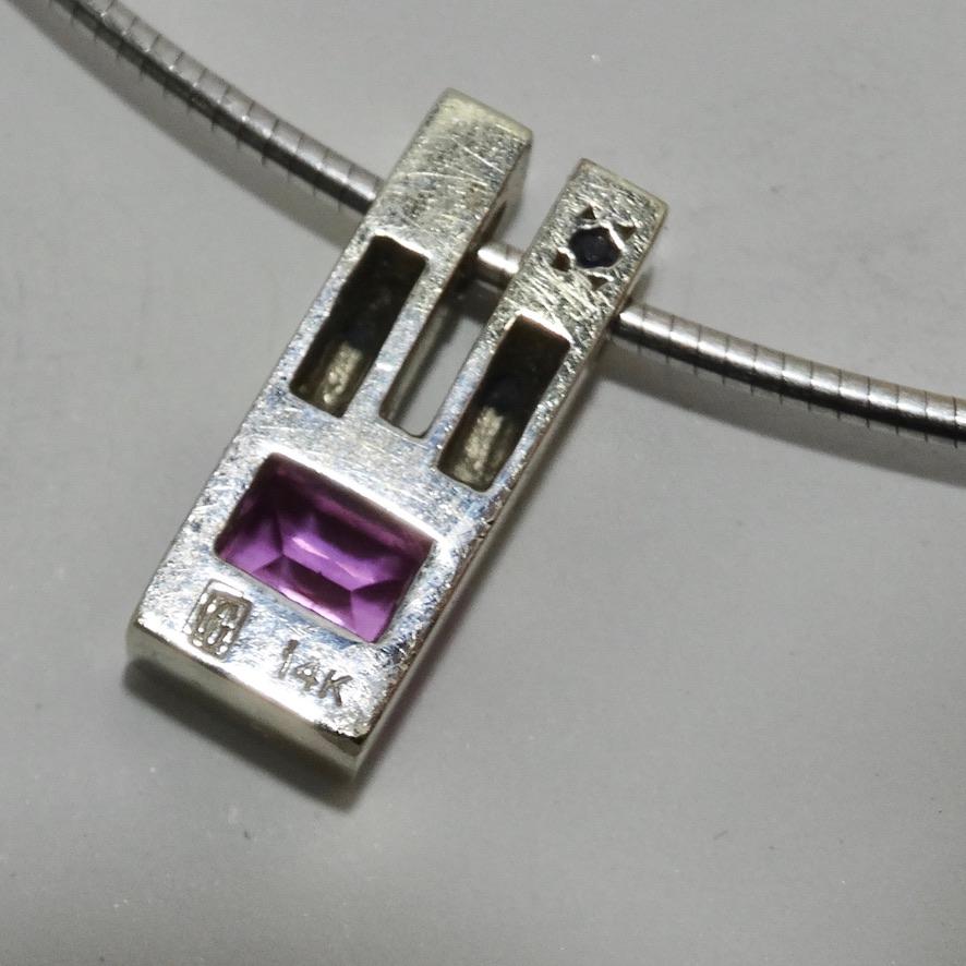 Pink Sapphire Diamond Necklace 1980s 14K Gold  For Sale 2