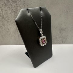 Pink Sapphire & Diamond Necklace in 14kt White Gold – 18in, Pre-Loved