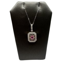 Pink Sapphire & Diamond Necklace in 14kt White Gold 18in Preloved