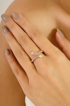 Pink Sapphire & Diamond Open Snake-Inspired Bypass Ring in 14k White Gold