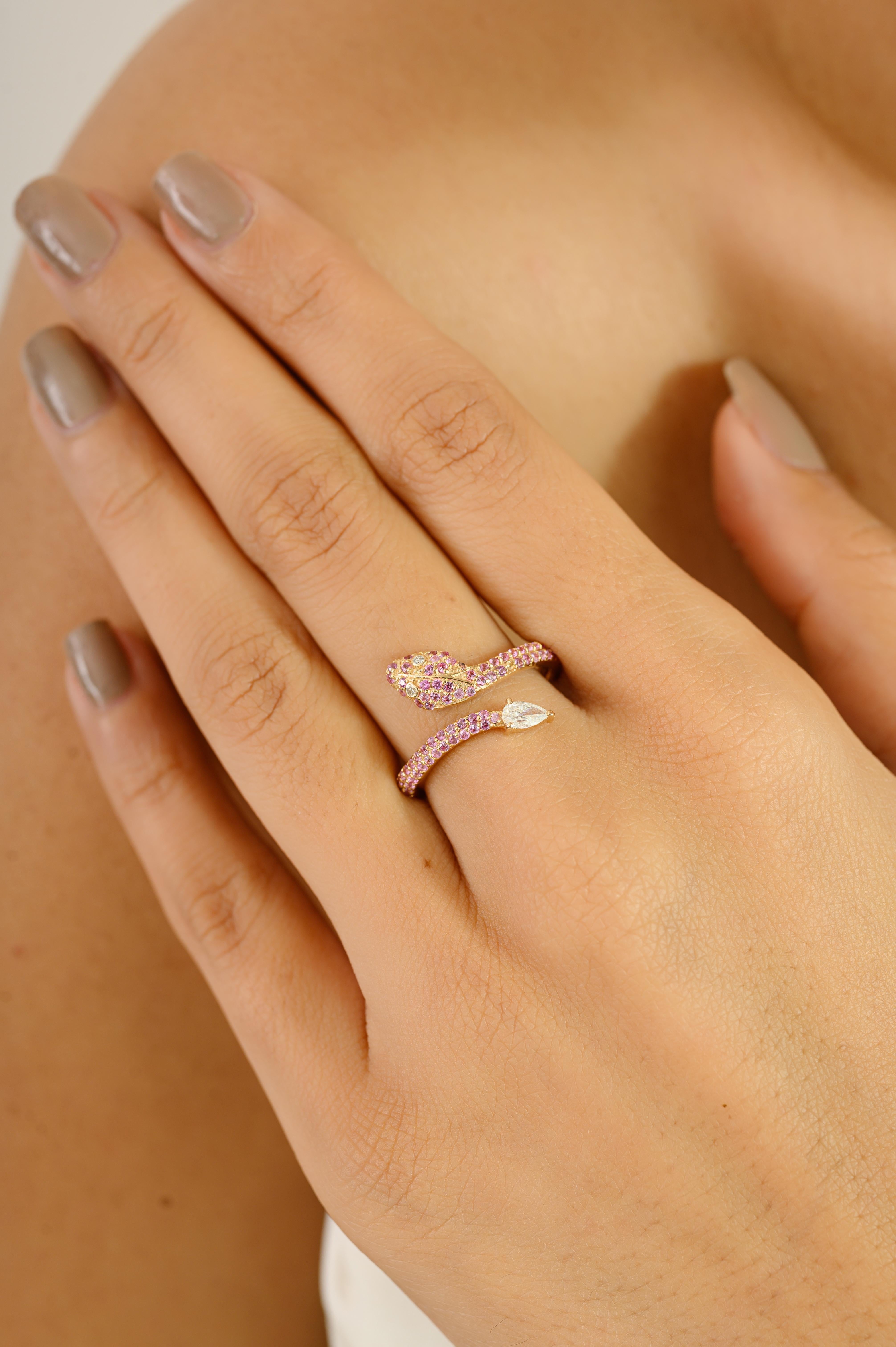in vendita:  Pink Sapphire & Diamond Open Snake-Inspired Bypass Ring in 14k White Gold 6