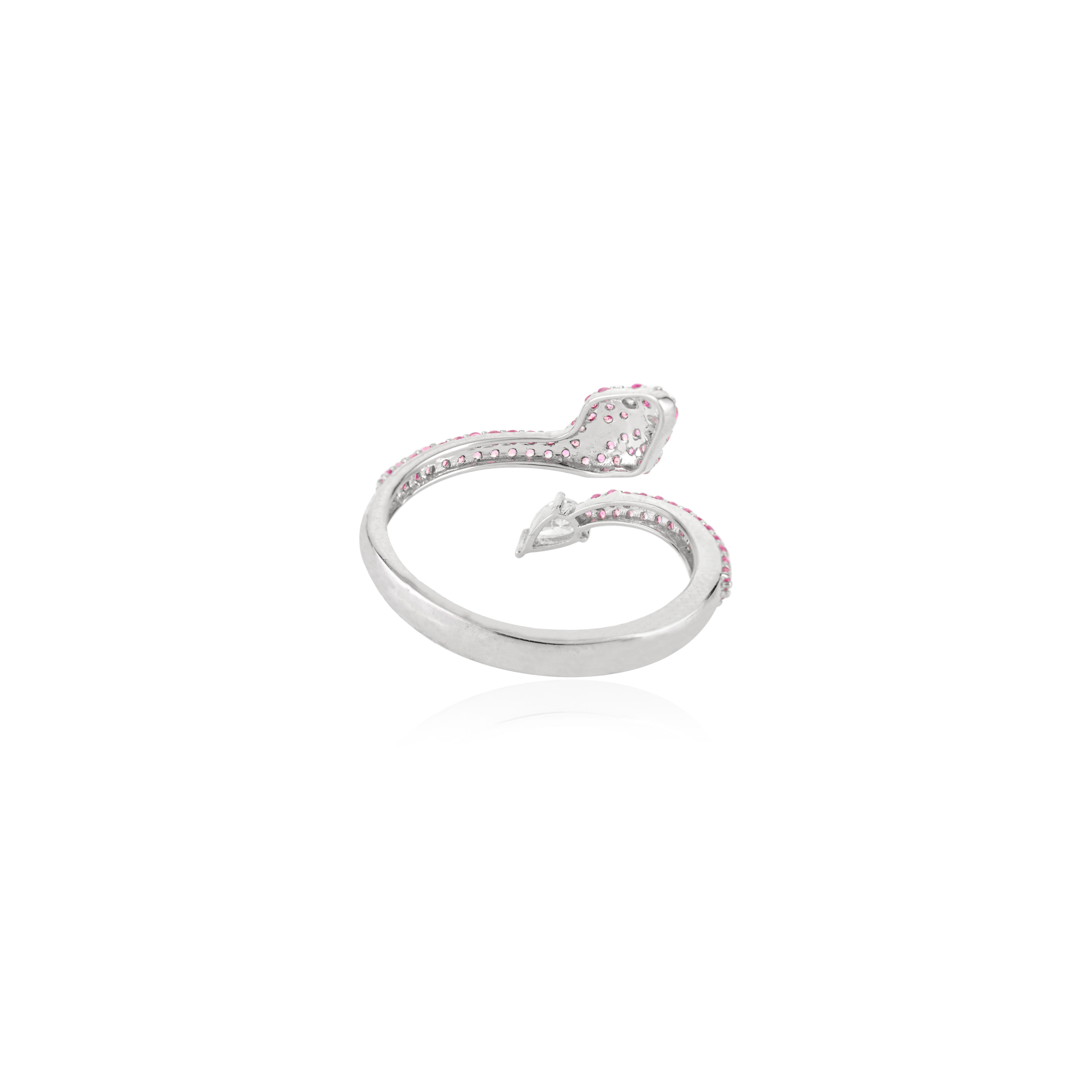 in vendita:  Pink Sapphire & Diamond Open Snake-Inspired Bypass Ring in 14k White Gold 7