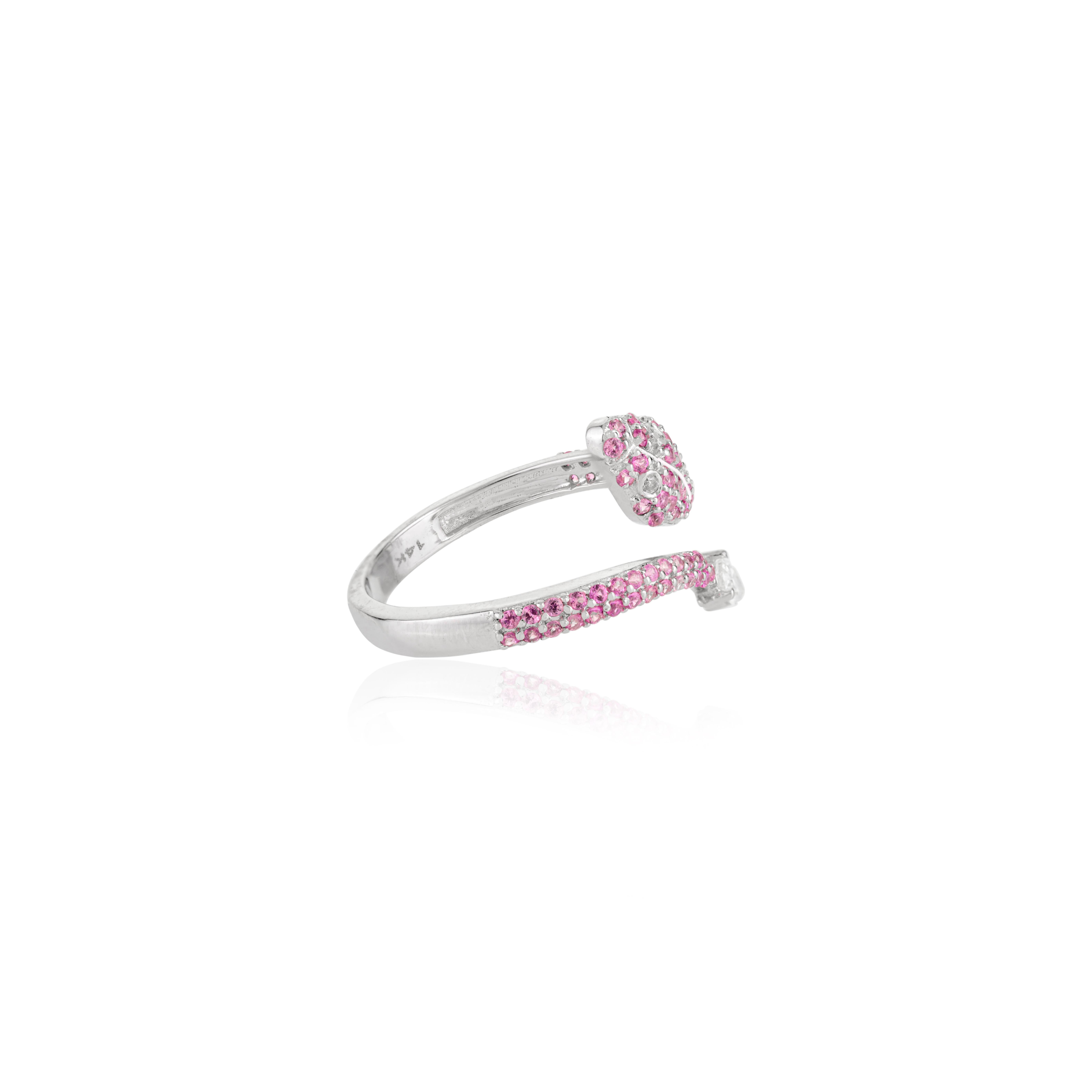 in vendita:  Pink Sapphire & Diamond Open Snake-Inspired Bypass Ring in 14k White Gold 9