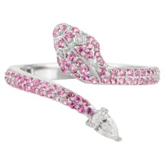 Pink Sapphire & Diamond Open Snake-Inspired Bypass Ring in 14k White Gold