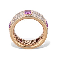 Pink Sapphire Diamond Pave 18 Karat Rose Gold Eternity Band Ring