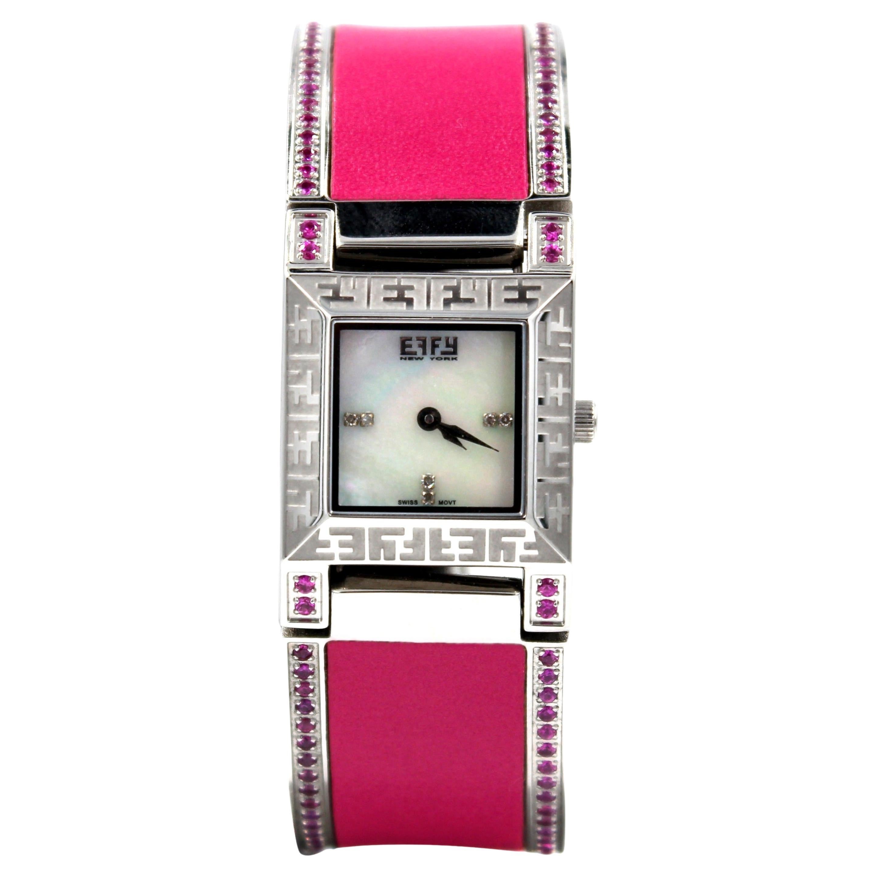 Exotische Schweizer Quarz-Uhr mit rosa Saphir und Diamant-Pavé-Zifferblatt, 2,76 Tcw