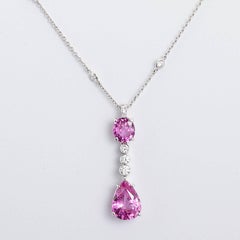 Pink Sapphire Diamond Pear Cushion Pendant GIA Report set in Platinum