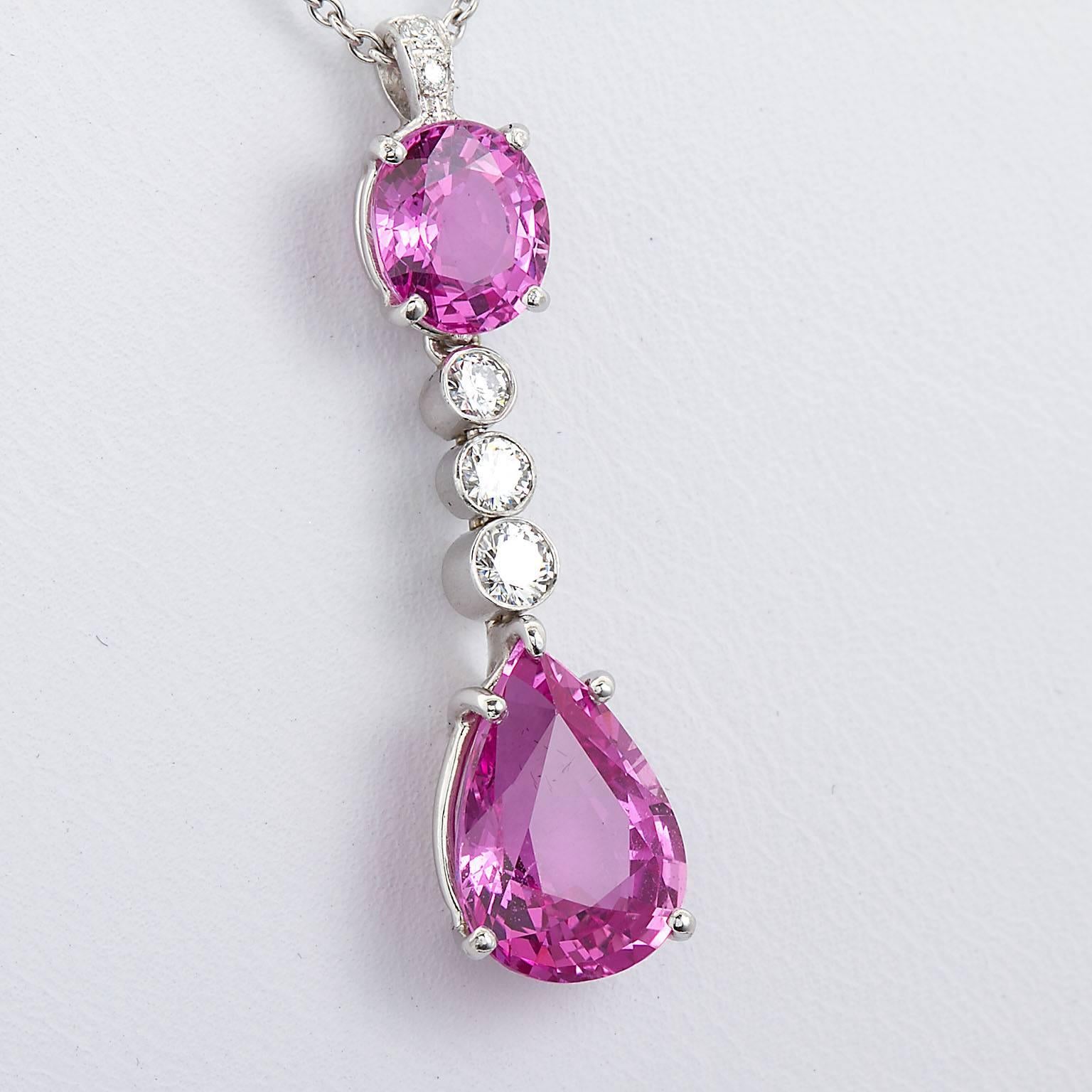 Women's Pink Sapphire Diamond Pear Cushion Pendant GIA Report set in Platinum For Sale