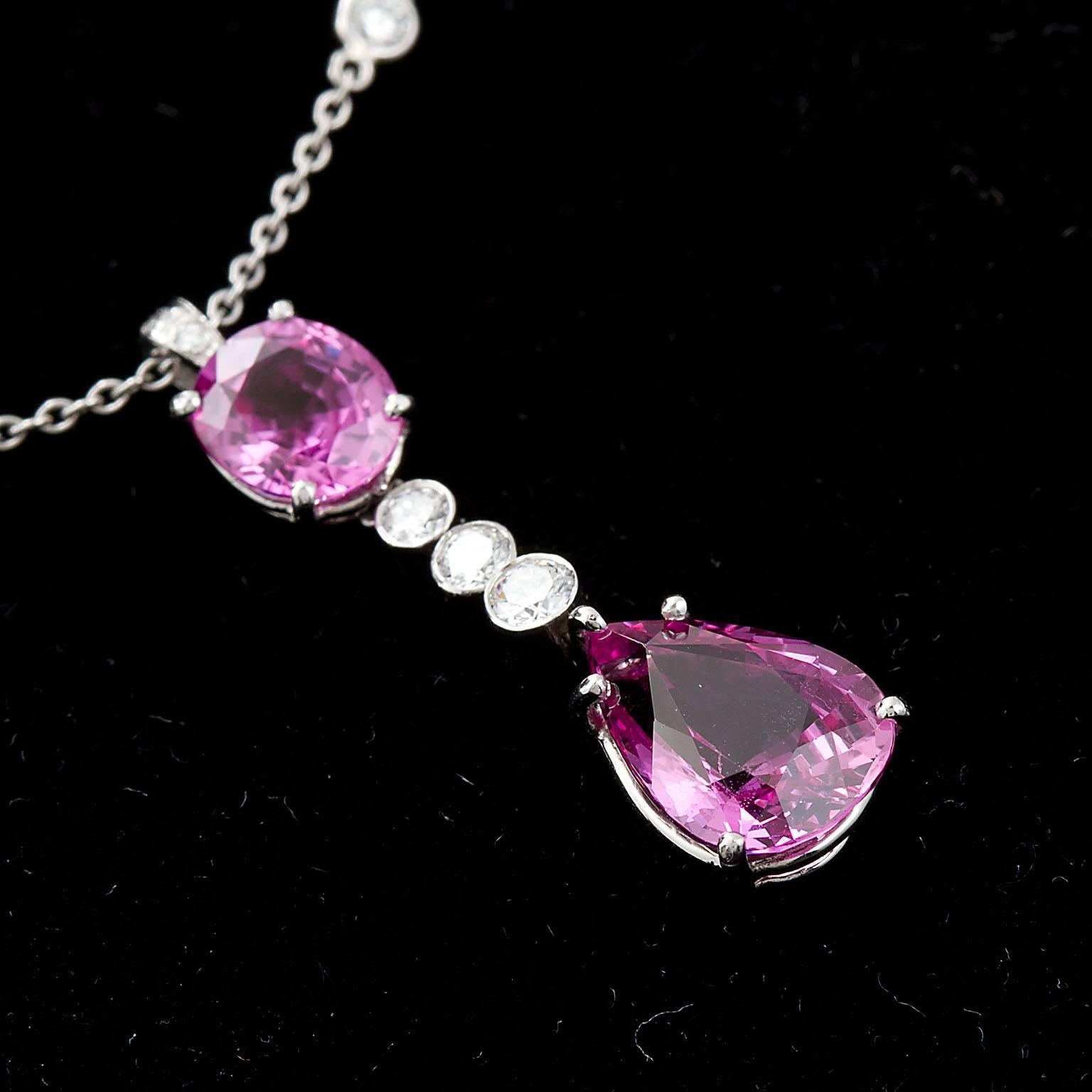 Pink Sapphire Diamond Pear Cushion Pendant GIA Report set in Platinum For Sale 3