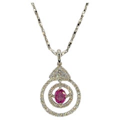 Pink Sapphire Diamond Pendant Necklace in 18k White Gold