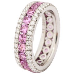 Pink Sapphire Diamond Platinum Eternity Band Ring