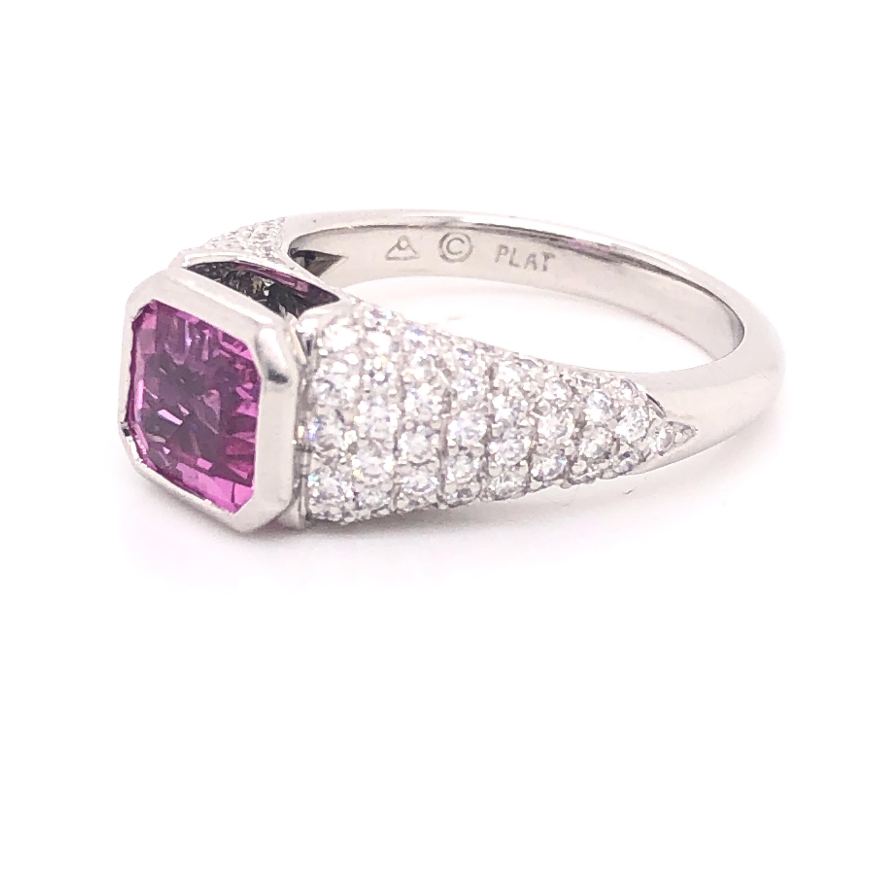 Art Deco Pink Sapphire and Diamond Platinum Ring 4.01 Carat