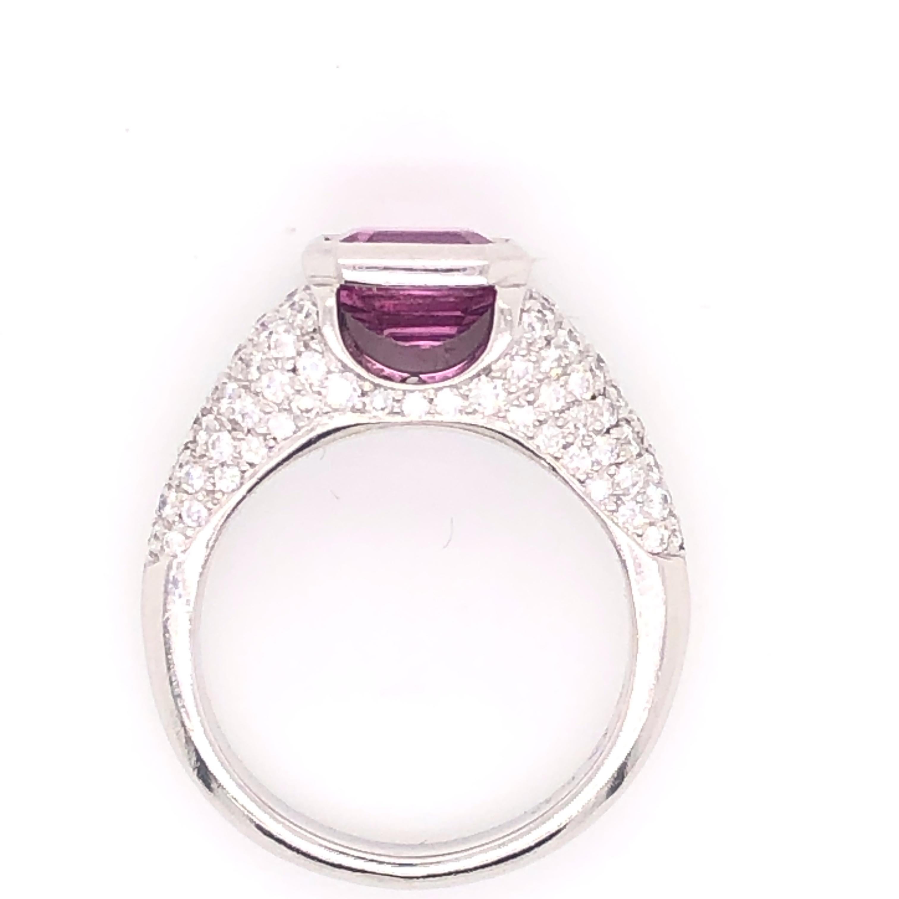 Emerald Cut Pink Sapphire and Diamond Platinum Ring 4.01 Carat