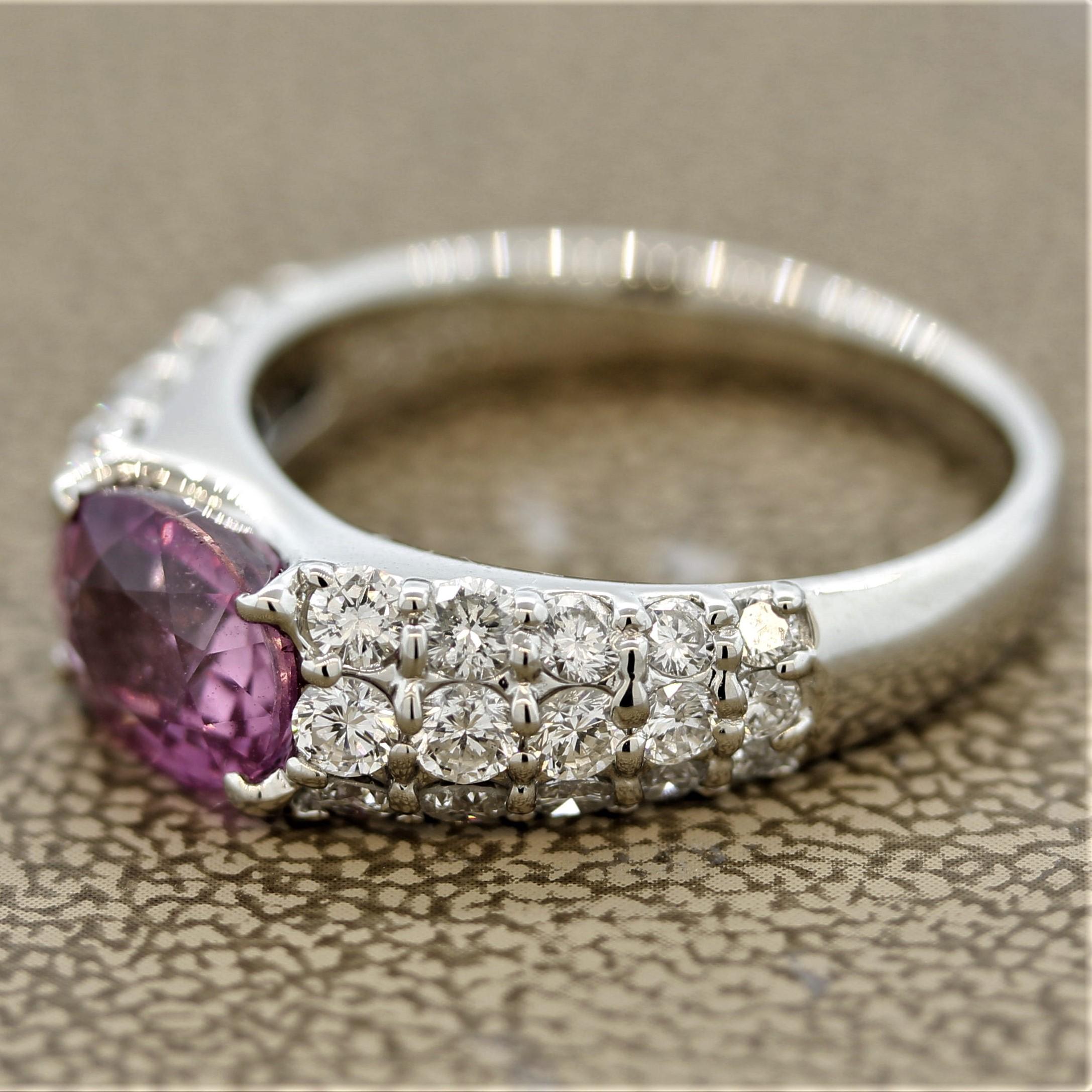 Oval Cut Pink Sapphire Diamond Platinum Ring For Sale