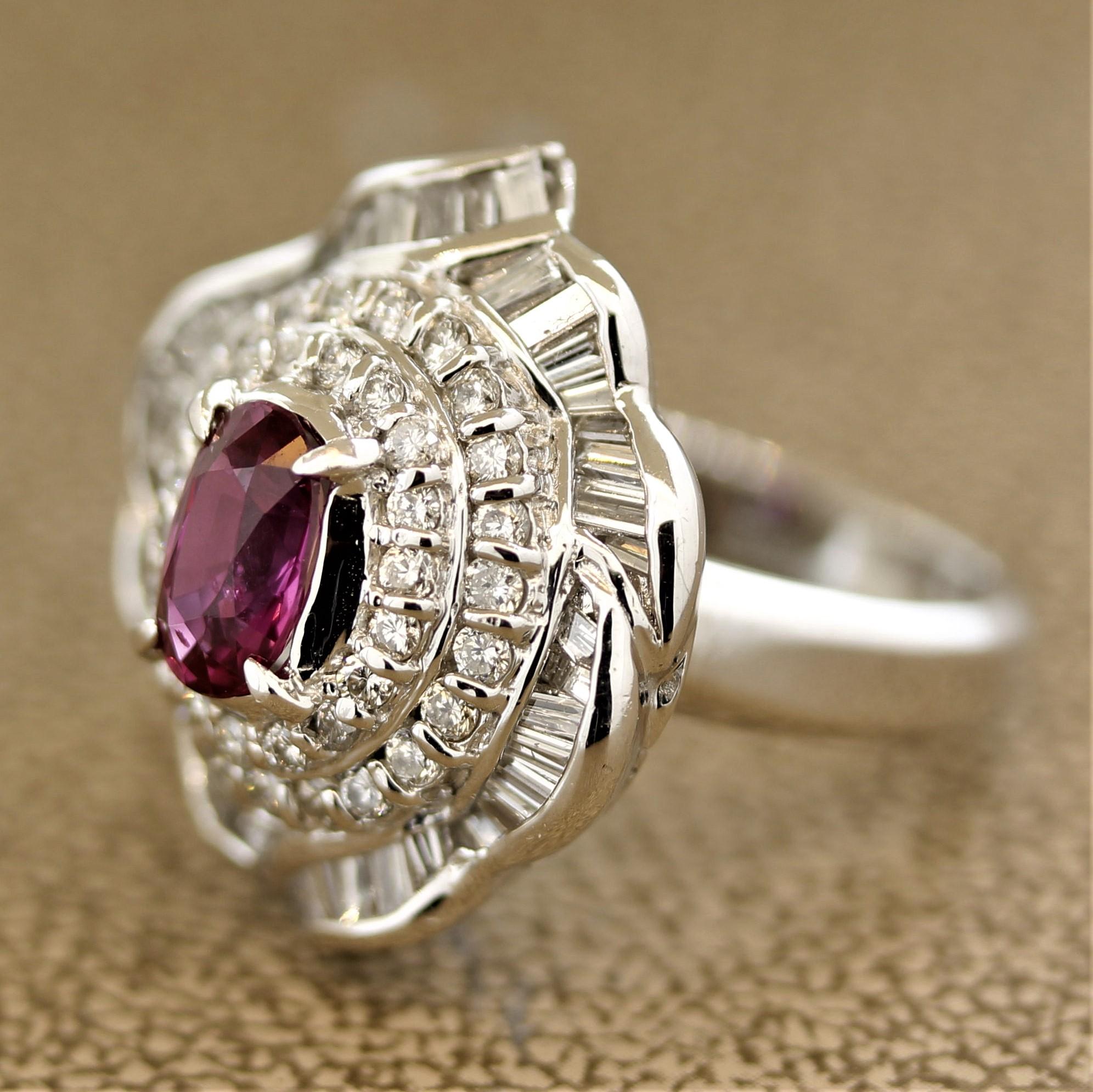 Mixed Cut Pink Sapphire Diamond Platinum Ring For Sale