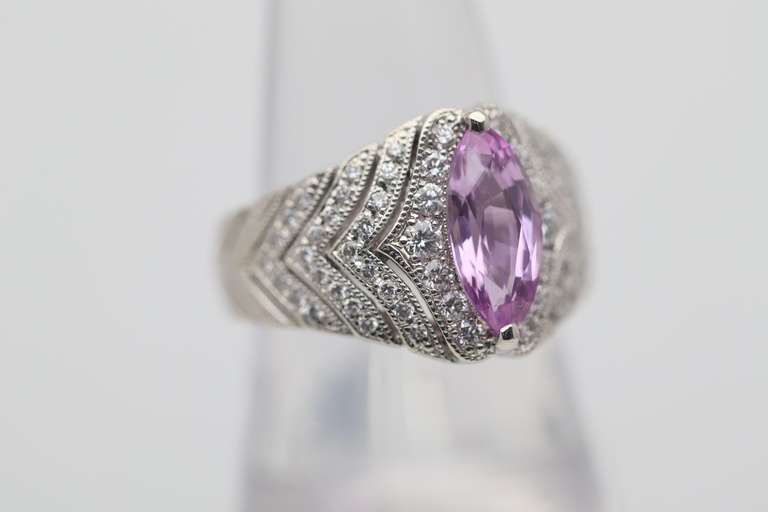 Marquise Cut Pink Sapphire Diamond Platinum Ring For Sale
