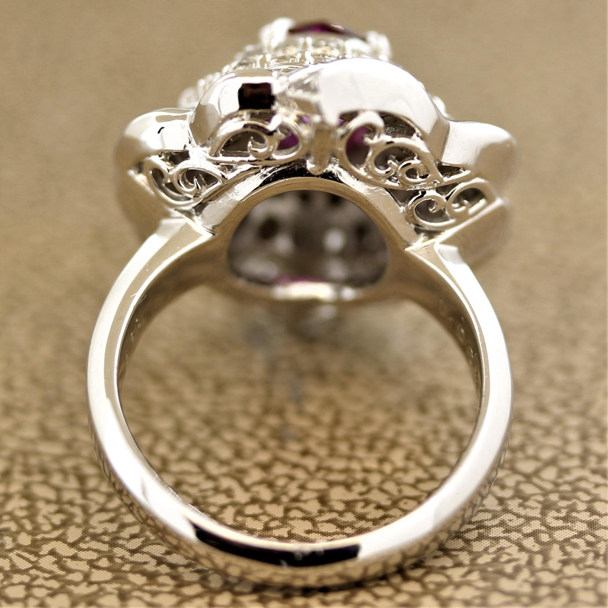 Pink Sapphire Diamond Platinum Ring In New Condition For Sale In Beverly Hills, CA