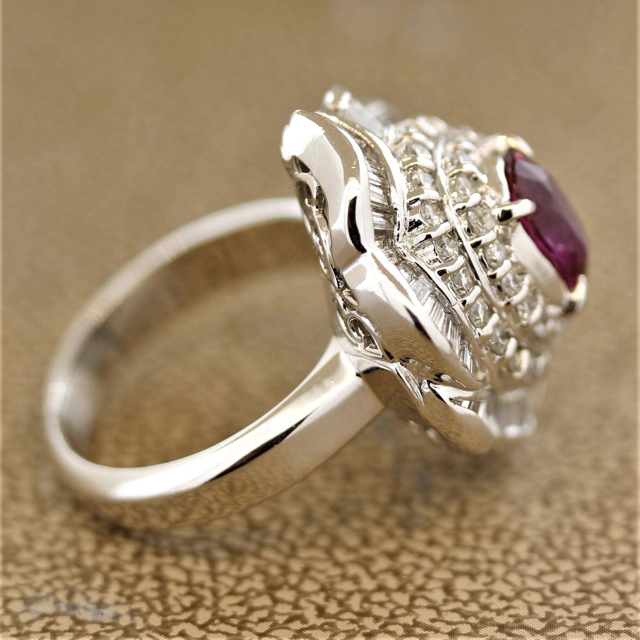 Women's Pink Sapphire Diamond Platinum Ring For Sale