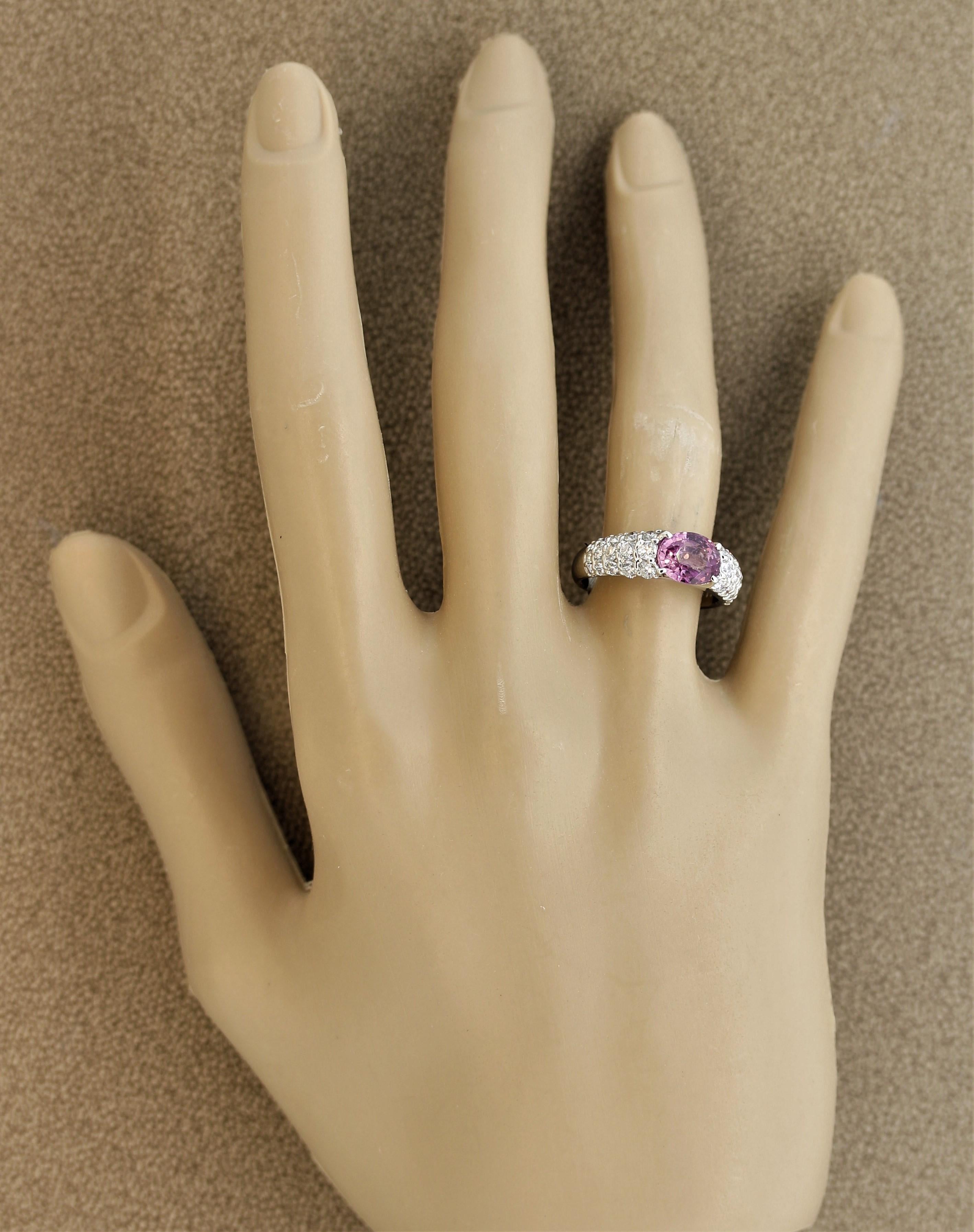 Pink Sapphire Diamond Platinum Ring For Sale 1