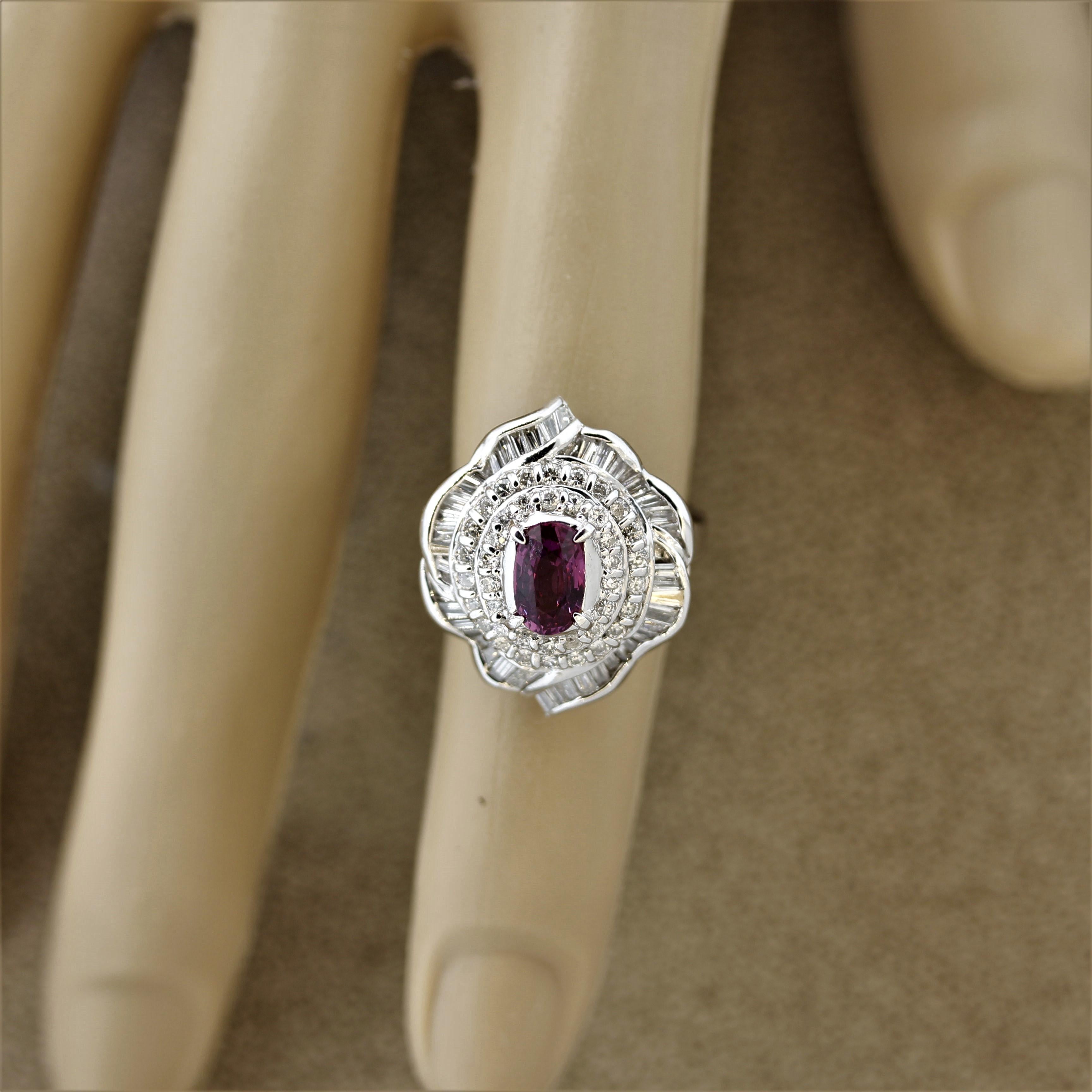 Pink Sapphire Diamond Platinum Ring For Sale 1