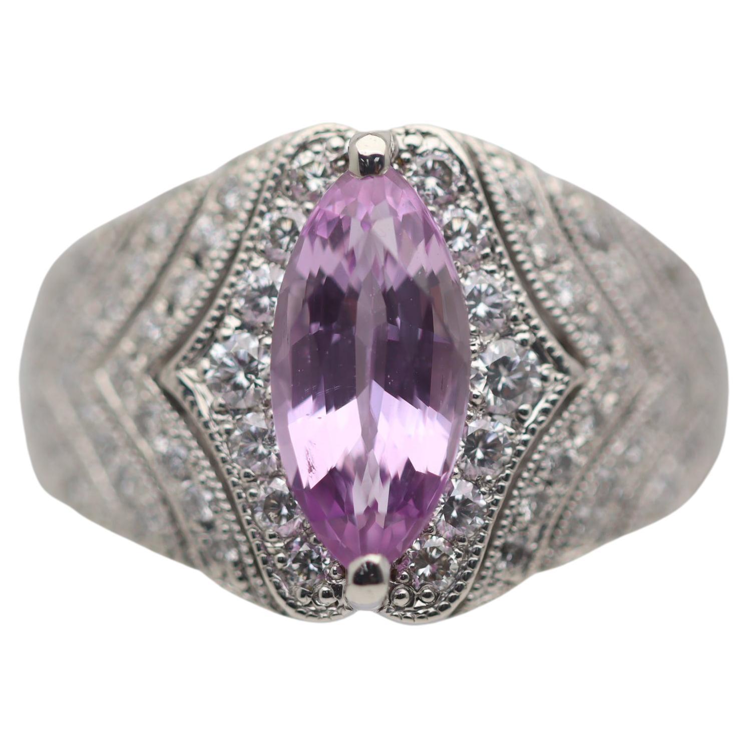 Pink Sapphire Diamond Platinum Ring For Sale