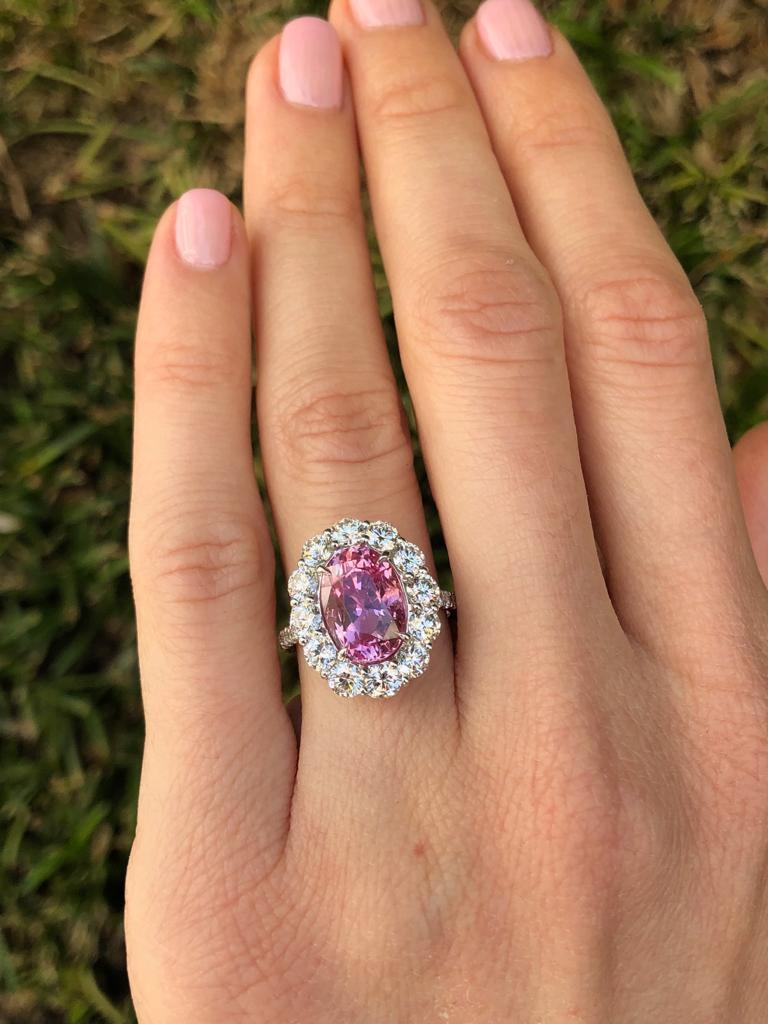 Natural Pink Sapphire Engagement Ring Diamond Platinum Unheated Ceylon Sapphire at 1stDibs