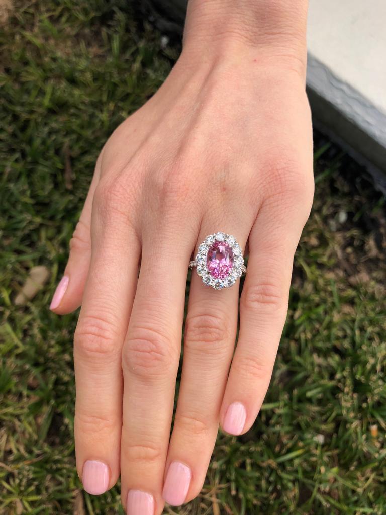 Romantic Natural Pink Sapphire Engagement Ring Diamond Platinum Unheated Ceylon Sapphire
