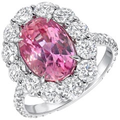 Natural Pink Sapphire Engagement Ring Diamond Platinum Unheated Ceylon Sapphire