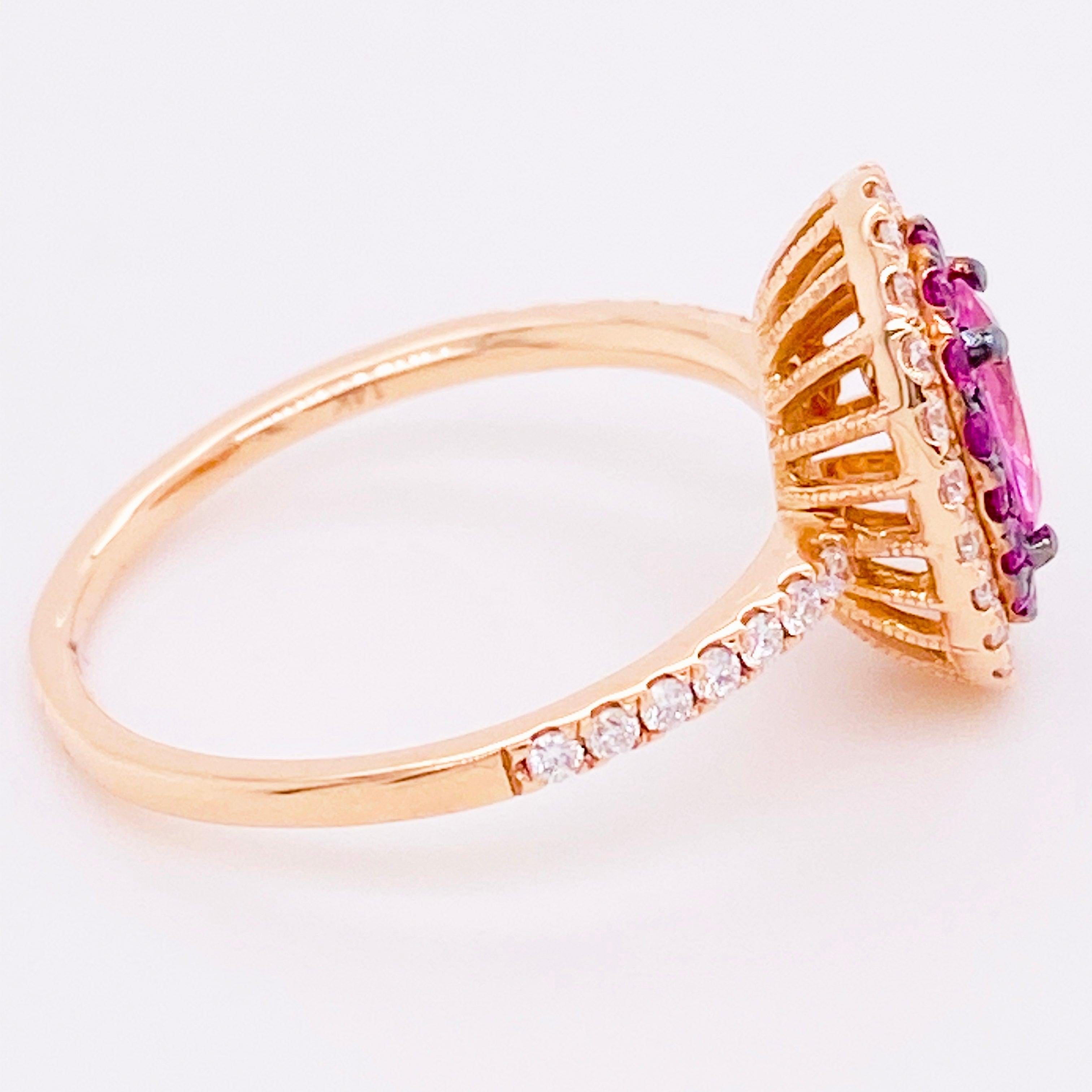 For Sale:  Pink Sapphire Diamond Ring, 14 Karat Rose Gold, Fashion, Halo, 1.22 Carat 3