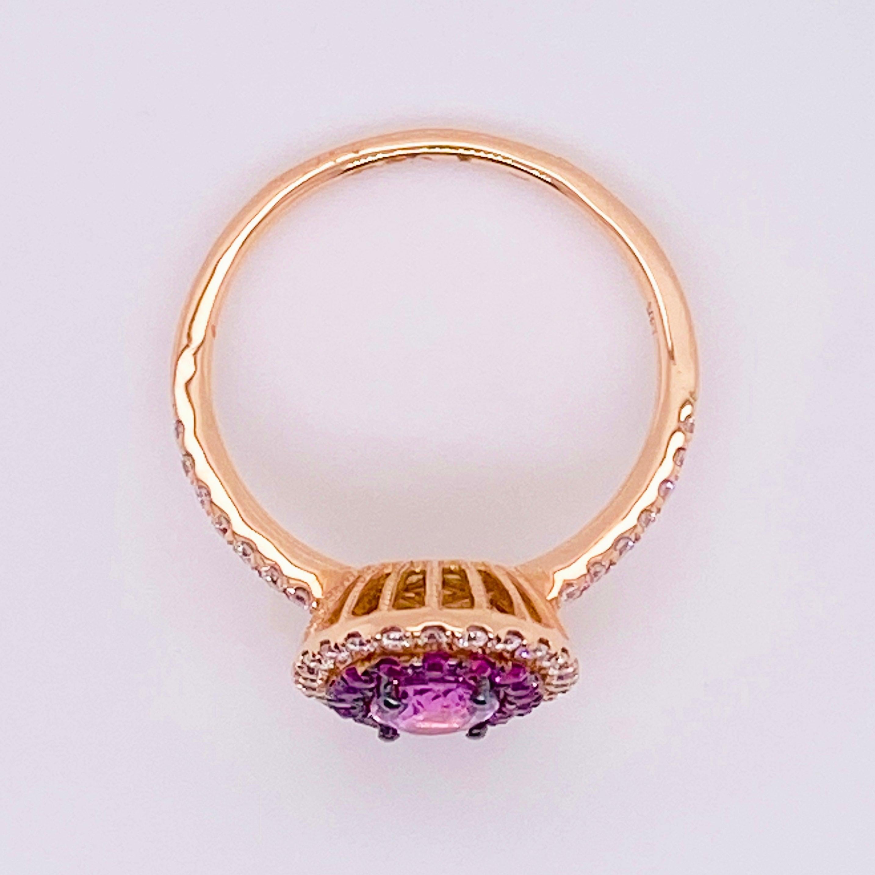 For Sale:  Pink Sapphire Diamond Ring, 14 Karat Rose Gold, Fashion, Halo, 1.22 Carat 4