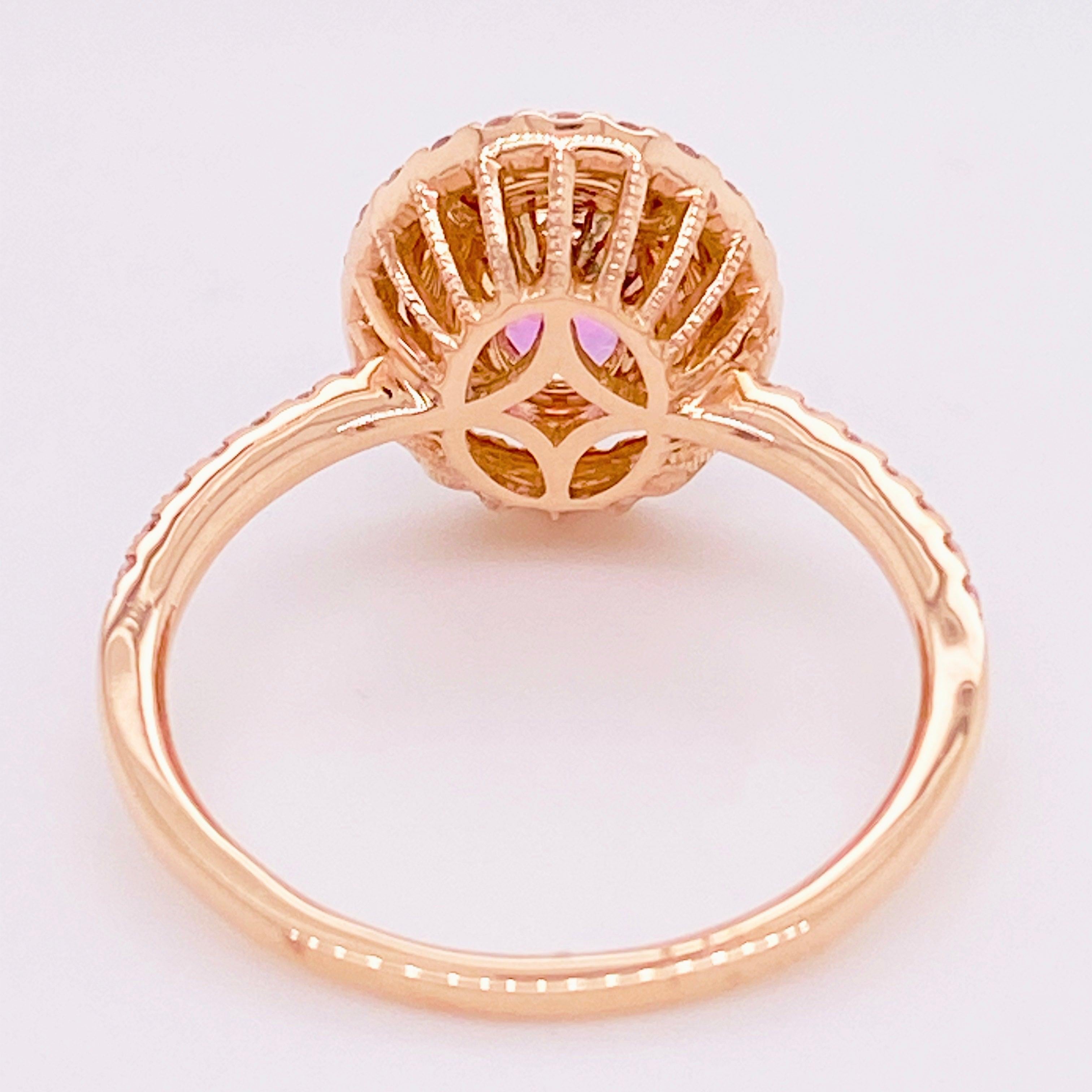 For Sale:  Pink Sapphire Diamond Ring, 14 Karat Rose Gold, Fashion, Halo, 1.22 Carat 5