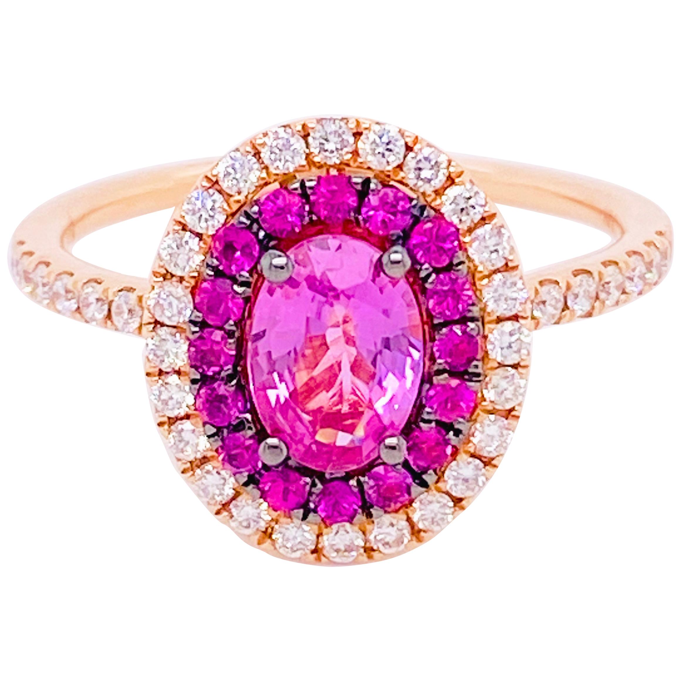 14 Karat Rose Gold Pink Sapphire and Diamond Ring For Sale at 1stDibs