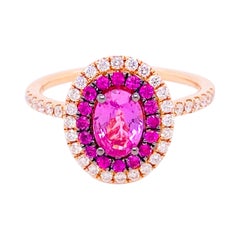 Pink Sapphire Diamond Ring, 14 Karat Rose Gold, Fashion, Halo, 1.22 Carat