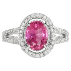 Pink Sapphire Diamond Ring 14K White Gold