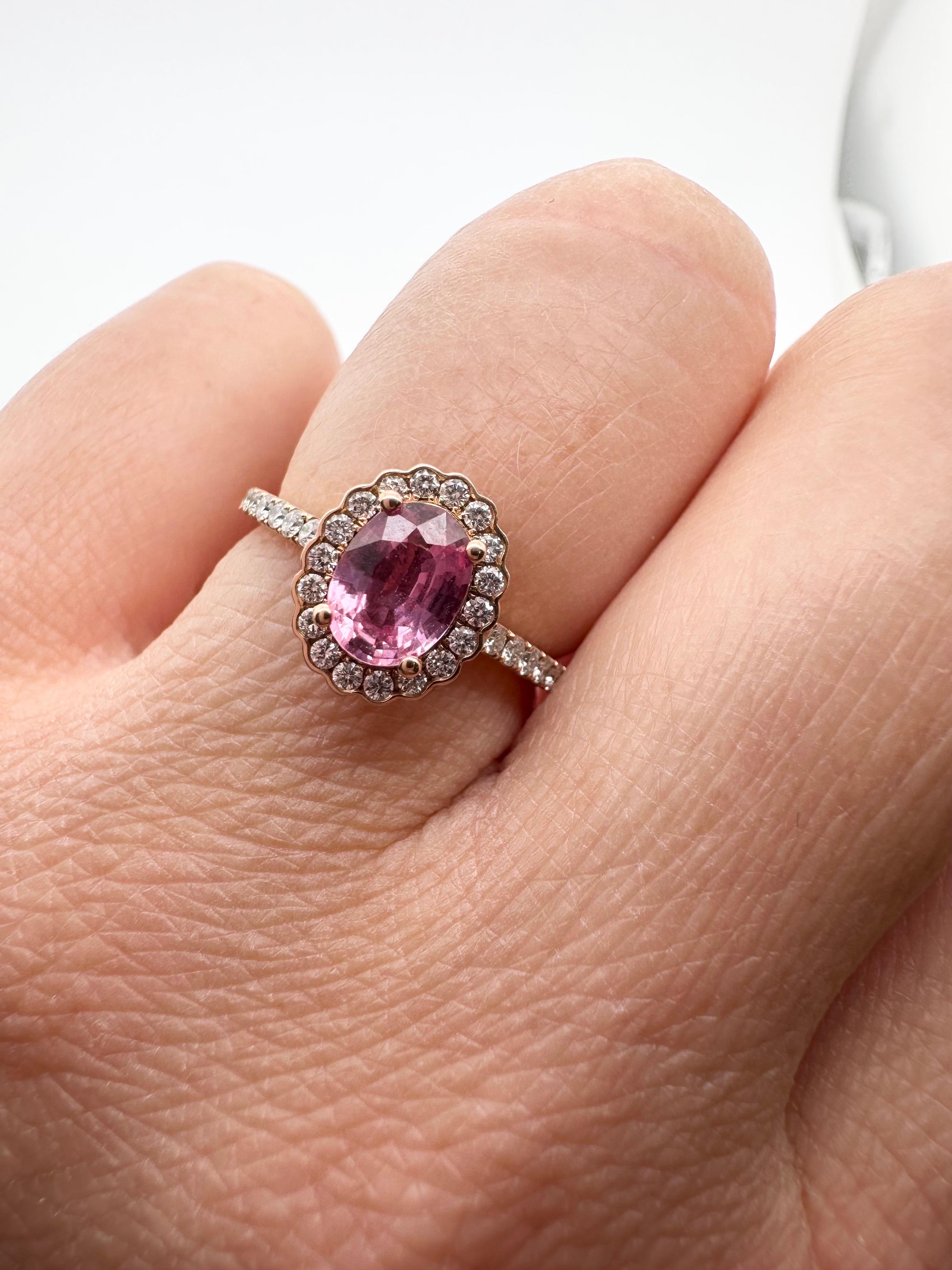 Oval Cut Pink sapphire & Diamond ring 14KT rose gold For Sale