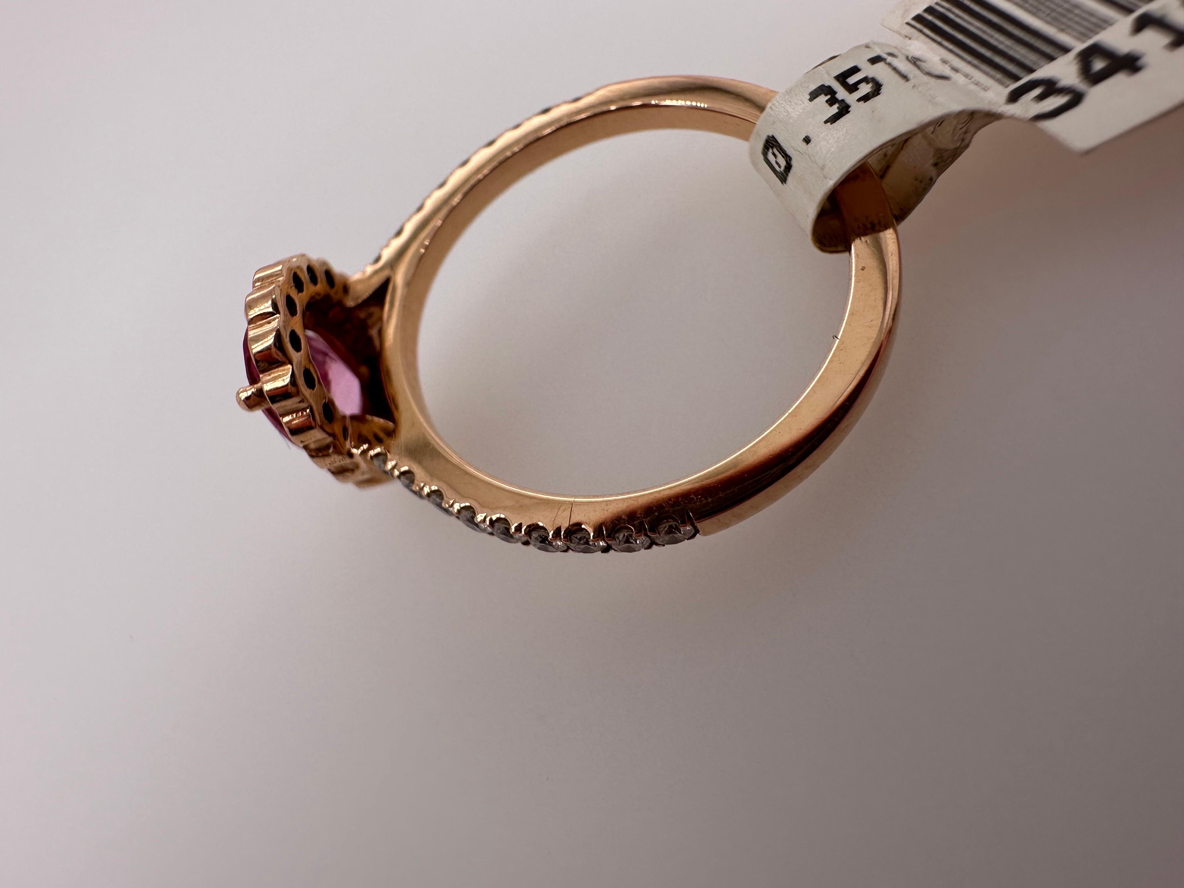 Pink sapphire & Diamond ring 14KT rose gold For Sale 1