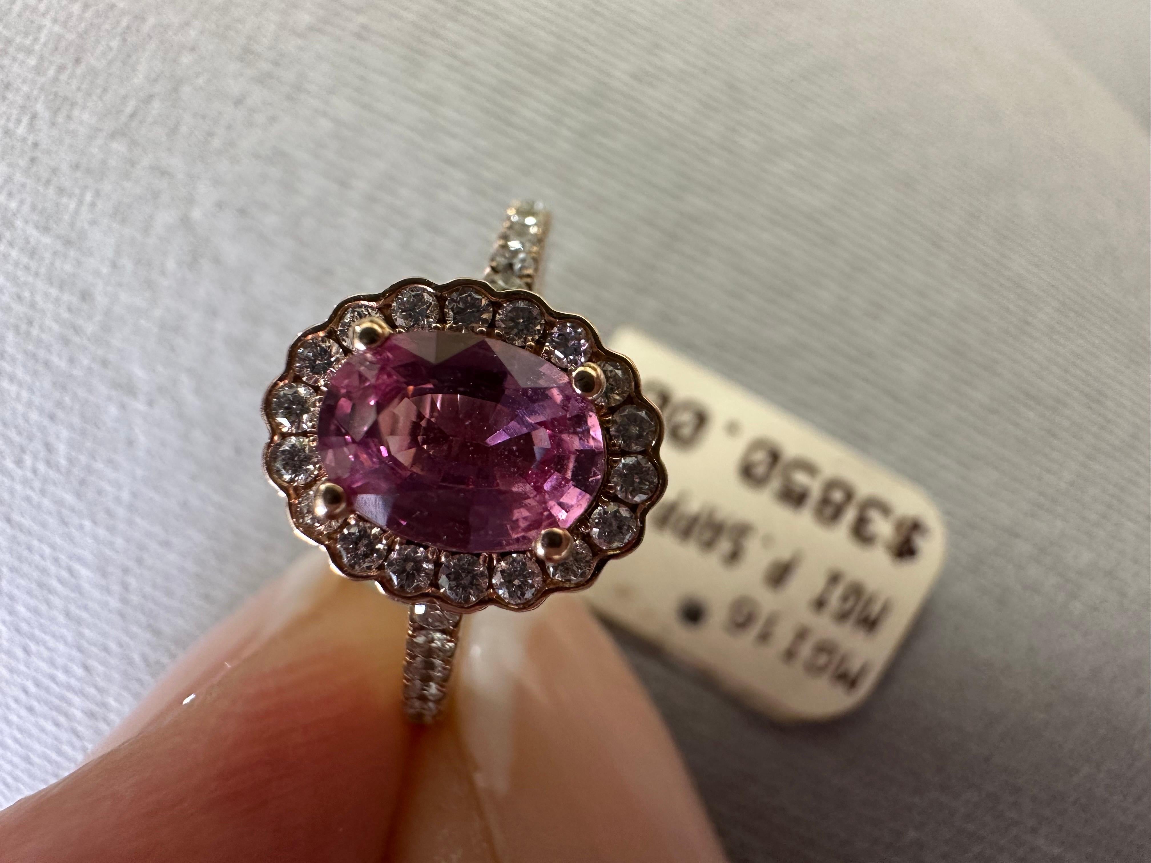 Pink sapphire & Diamond ring 14KT rose gold For Sale 2