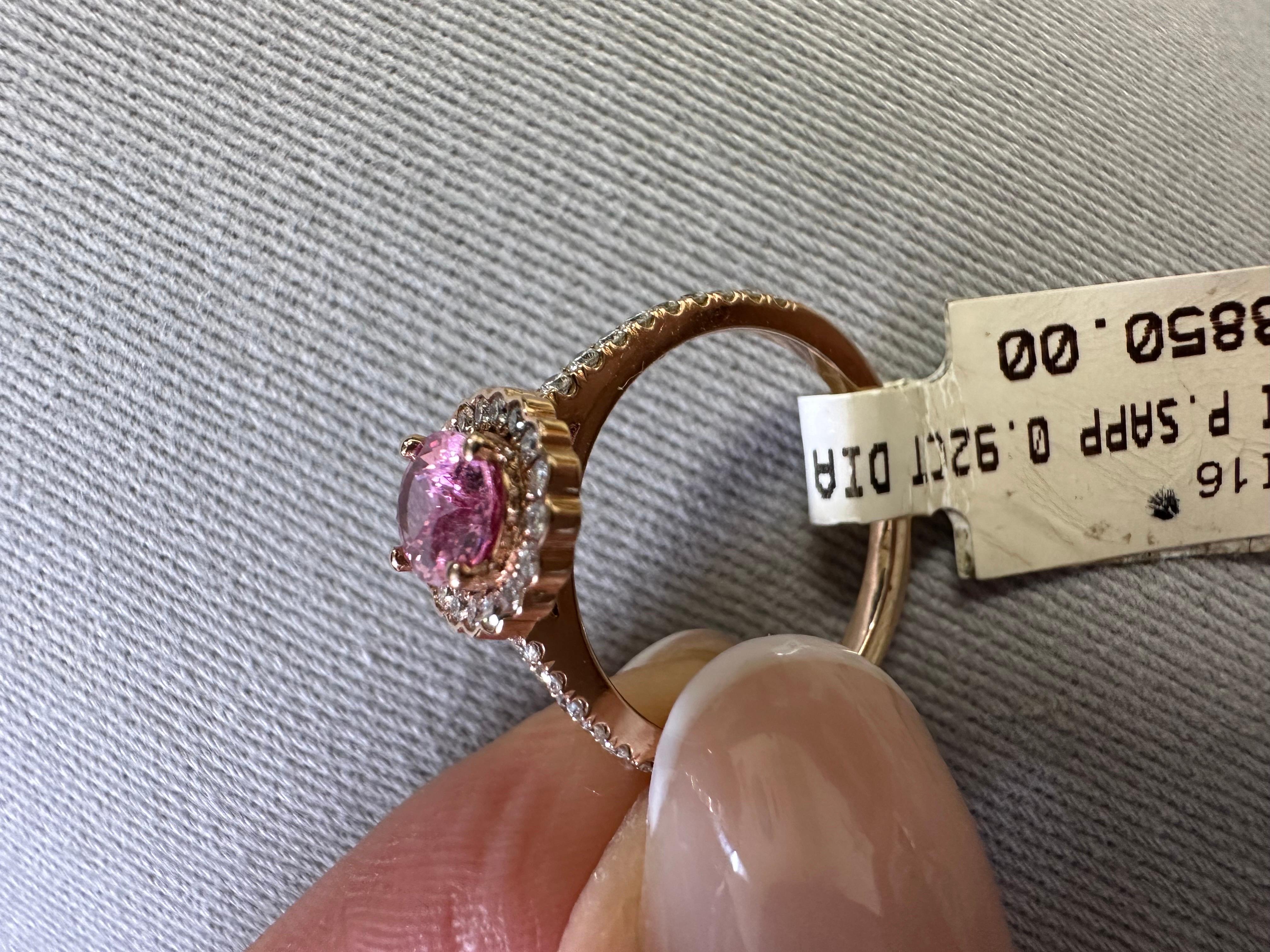 Pink sapphire & Diamond ring 14KT rose gold For Sale 3