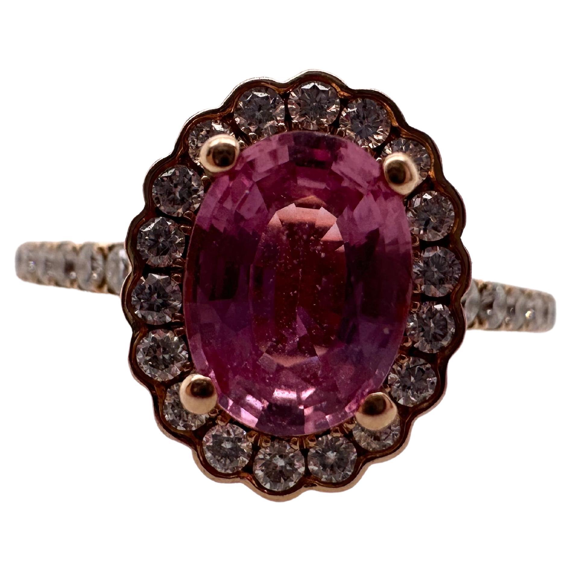 Pink sapphire & Diamond ring 14KT rose gold