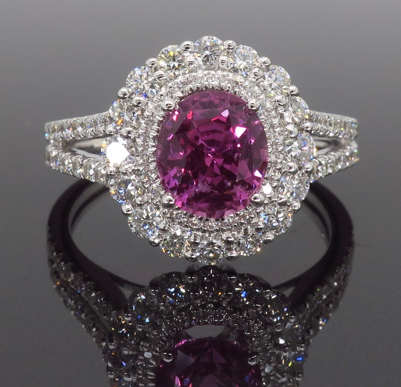 Oval Cut Pink Sapphire and Diamond Ring