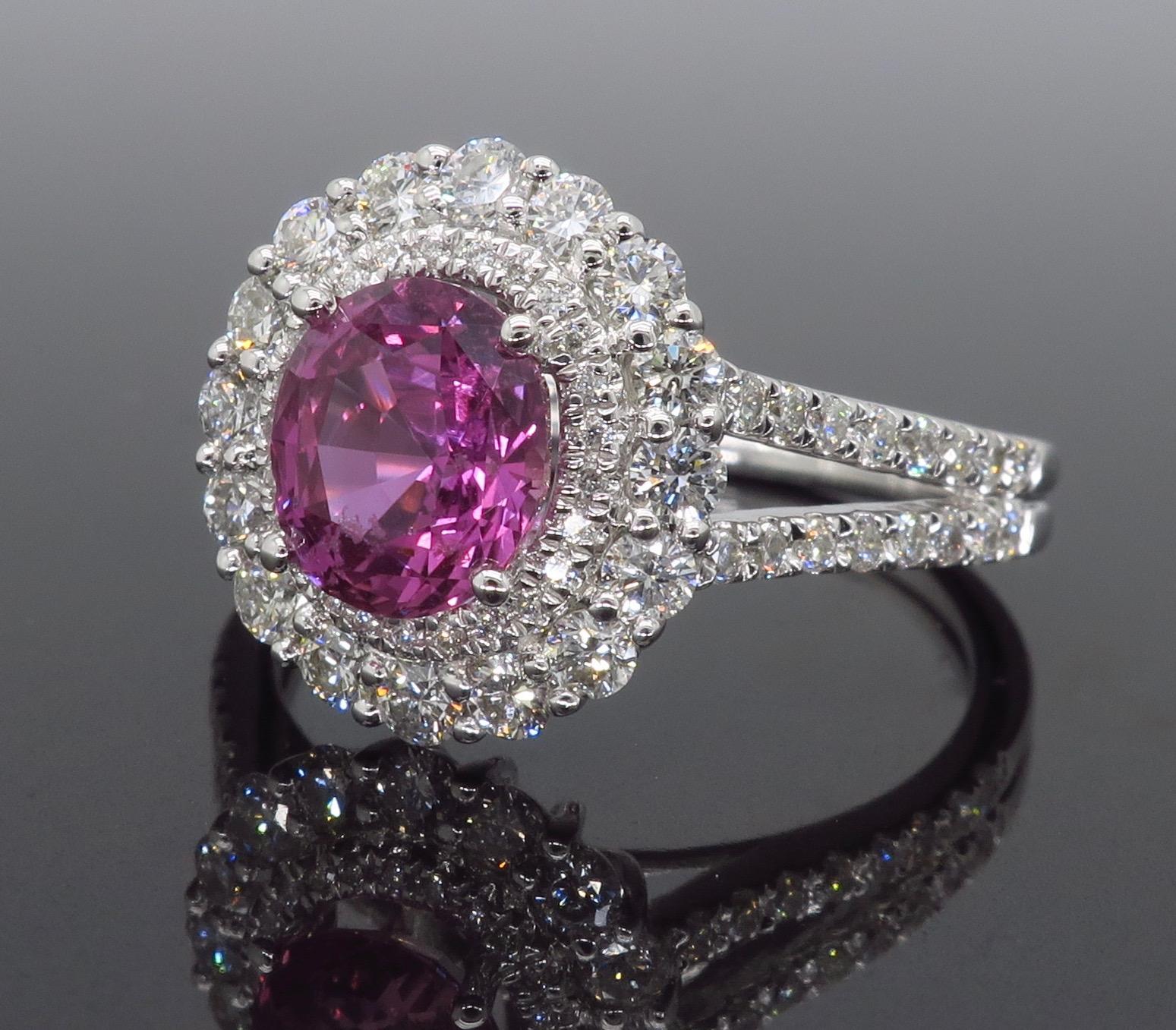 Pink Sapphire and Diamond Ring In New Condition In Webster, NY
