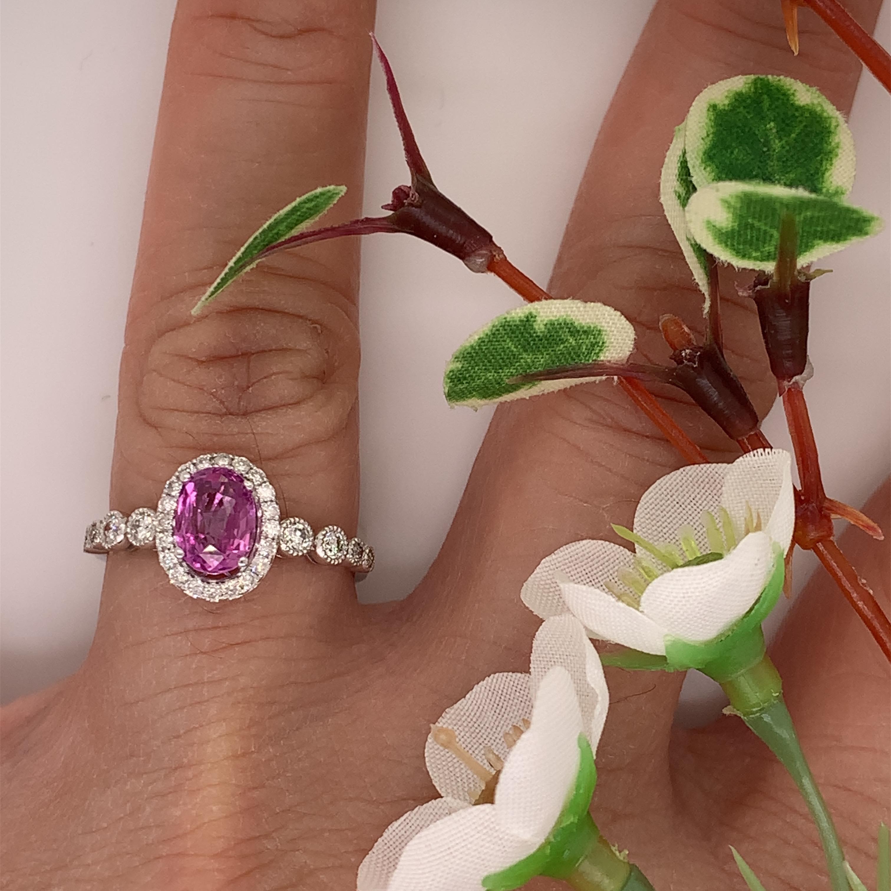 Pink Sapphire Diamond Ring In New Condition In Richmond, BC