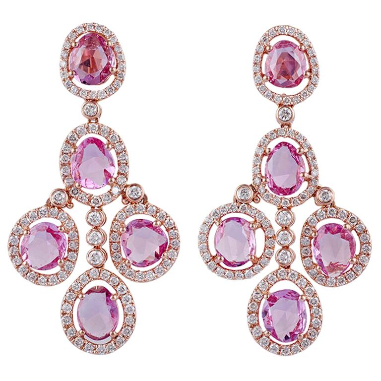 Pink Sapphire Diamond Ring in 18 Karat Rose Gold For Sale